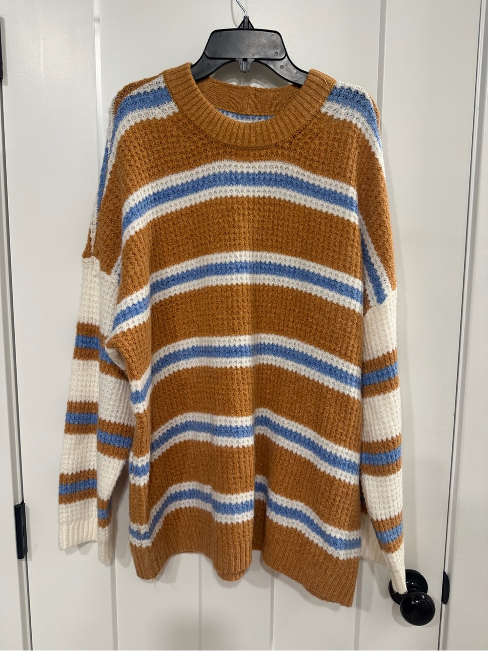 American Eagle Outfitters Striped Crewneck Sweater in Tan, Blue & Cream